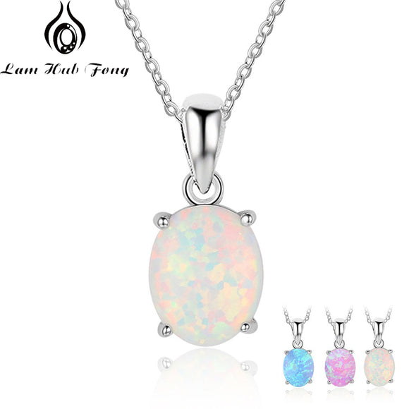 Necklaces Created Oval White Pink Blue Opal Necklace Birthday Gifts for Wife (Lam Hub Fong)