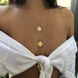 Necklace For Women Fashion Gold Color Medallion Necklace Multiple Layers Pendant Long Necklaces Boho Jewelry